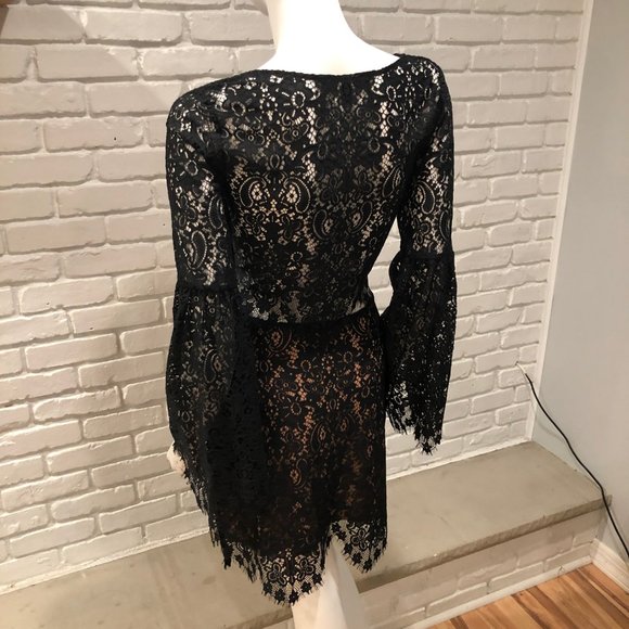 SET BLACK EYELASH LACE LONG TOP BELL MINI SKIRT - Picture 5 of 16